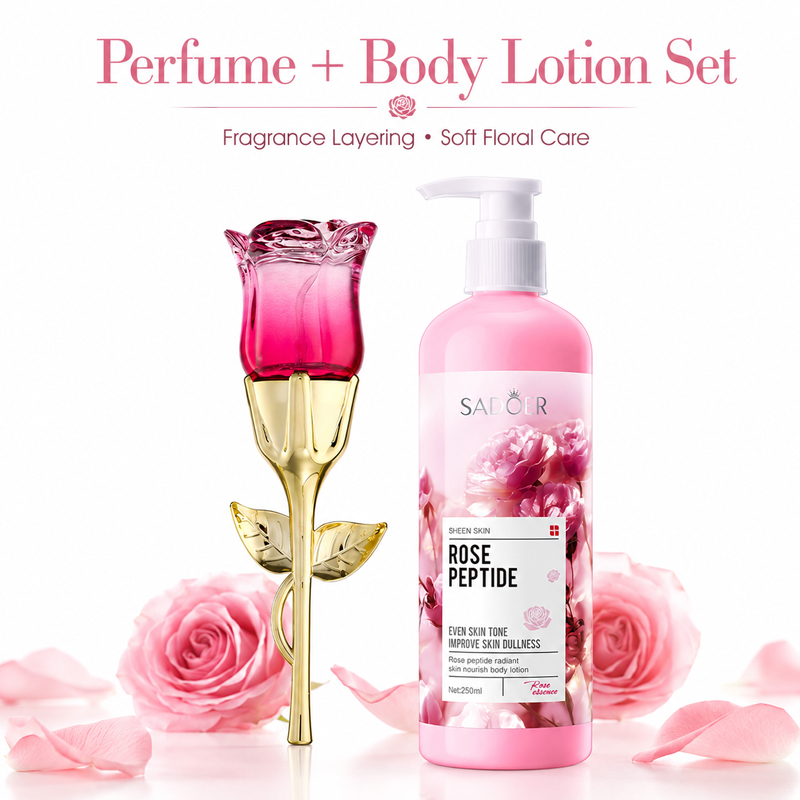 Women'S Perfume Rose Fragrance - مجموعة عطر الورد ولوشن الجسم للنساء،